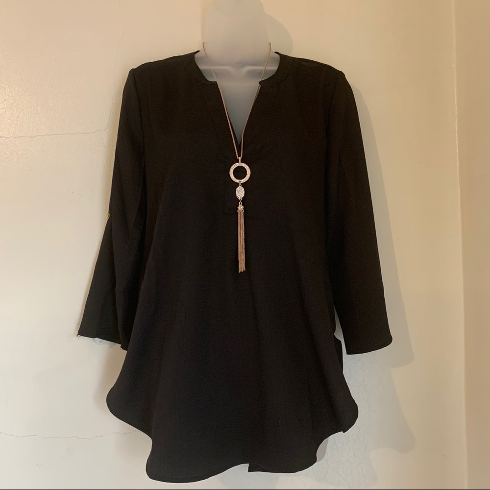 Buckhead Betties Cuffed Sleeve V- Neck Blouse
